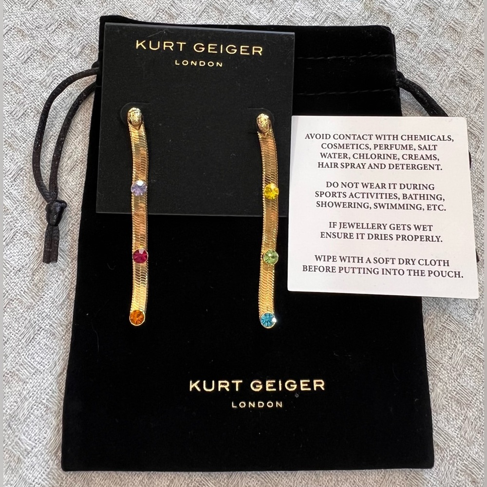 Kurt Geiger London NWT stunning Rainbow Crystal Snake Chain Linear earrings - Picture 4 of 15